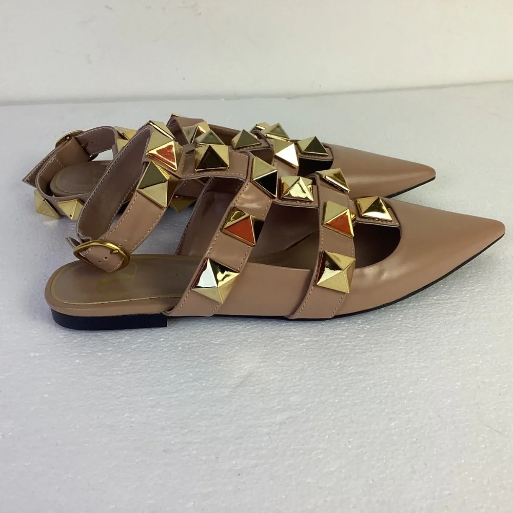 Valentino Garavani New Roman stud Rose Gold Gladiator Point toe Sandals Sz 37 - Picture 5 of 9